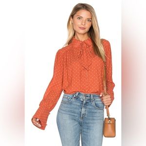 Free People Kennedy Terracotta with White Polka Dot Button Front Blouse Top